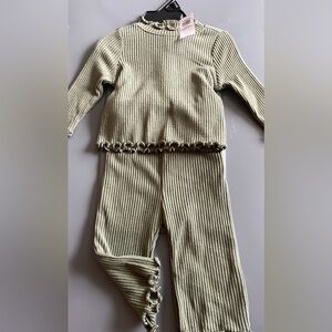 Ribbed Knit Two-Piece Set in Olive